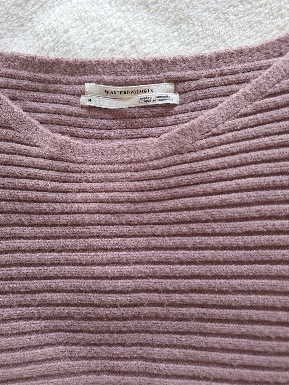 Anthropologie Ribbed Knit Sweater M Oversized Asymmetrical Mauve Purple Pullover - Picture 2 of 11